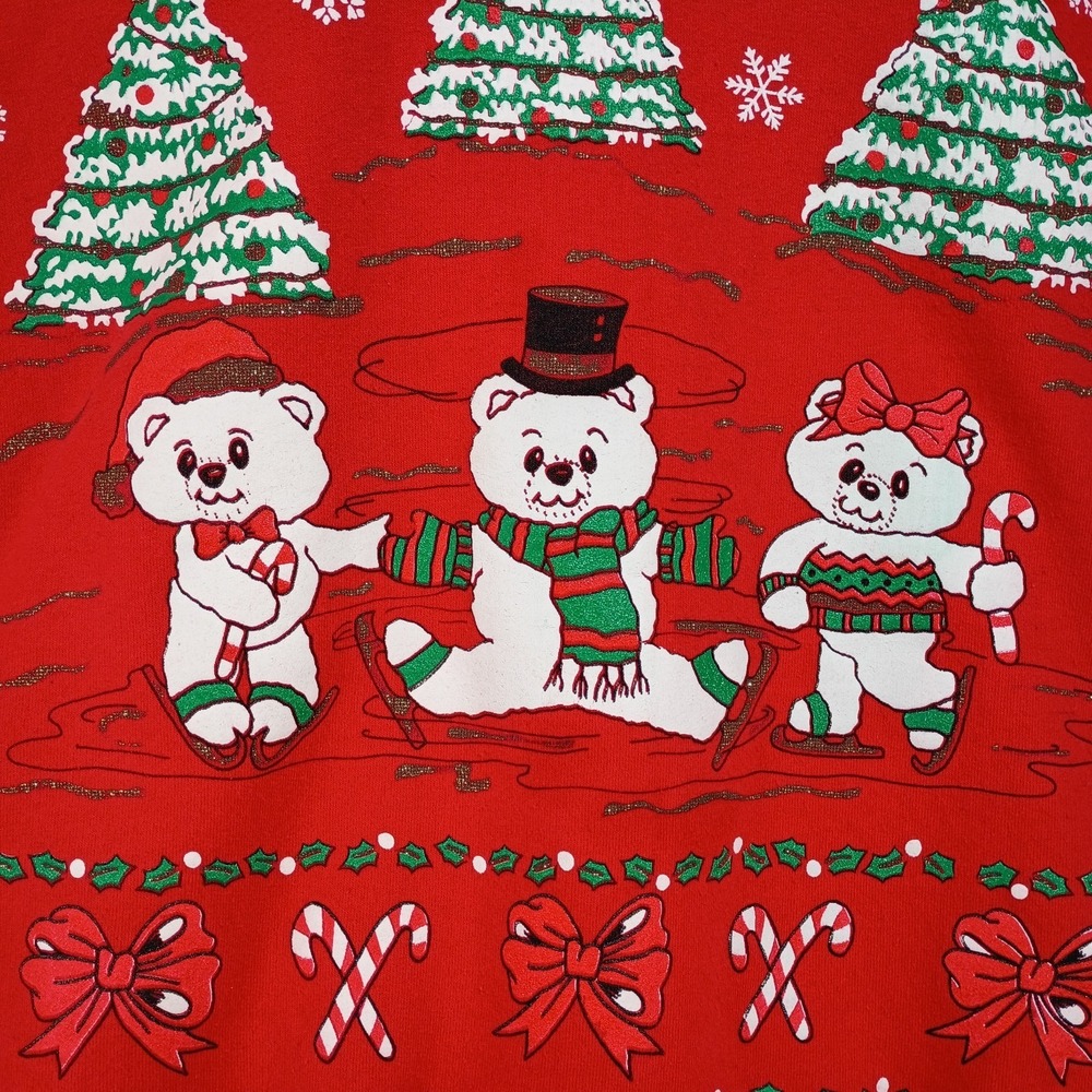Y2K Kitschy Christmas Bears XL Red Sweatshirt VTG Holiday Grannycore Ugly Cute